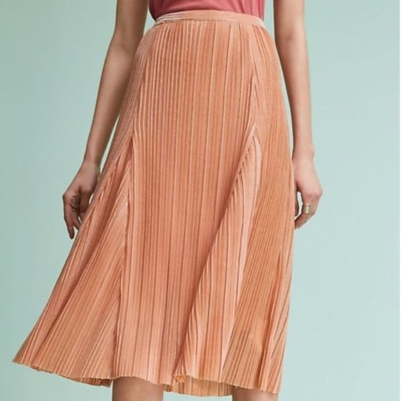 Anthropologie Dresses & Skirts - Maeve Ambra Rose Gold Pleated Midi Skirt